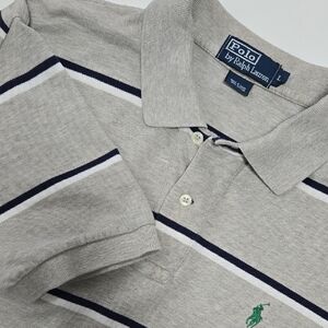 Polo Ralph Lauren Mens Large Beige Striped Green Pony Classic Fit